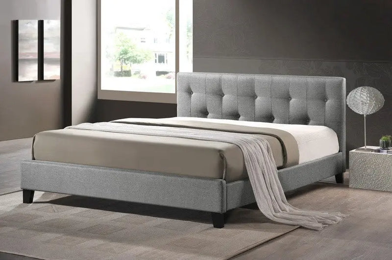 Annette Grey Linen Platform Bed w/Upholstered Headboard (Full) iHome Studio