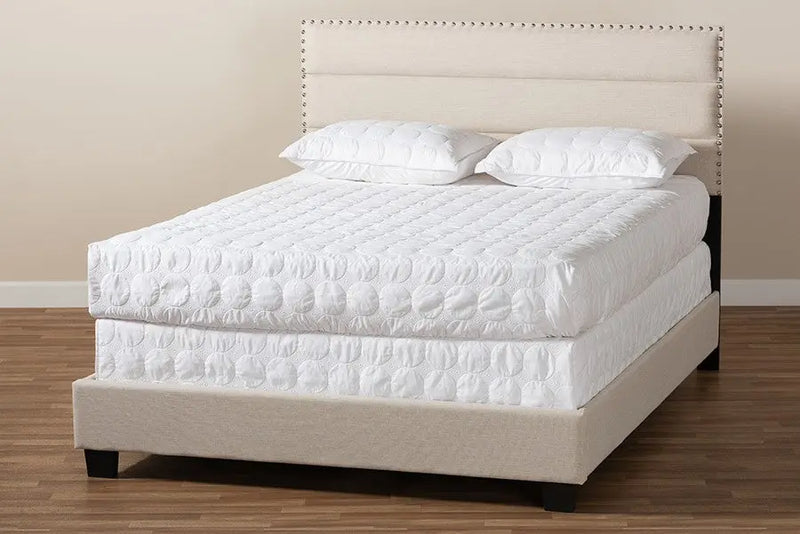Ansa Beige Fabric Upholstered Bed (Full) iHome Studio