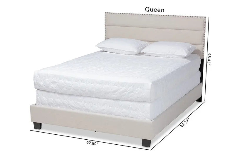 Ansa Beige Fabric Upholstered Bed (Queen) iHome Studio