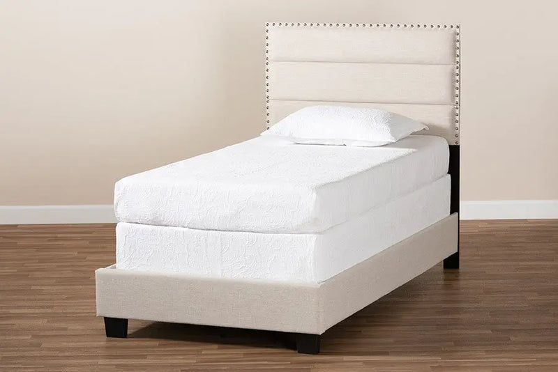 Ansa Beige Fabric Upholstered Bed (Twin) iHome Studio