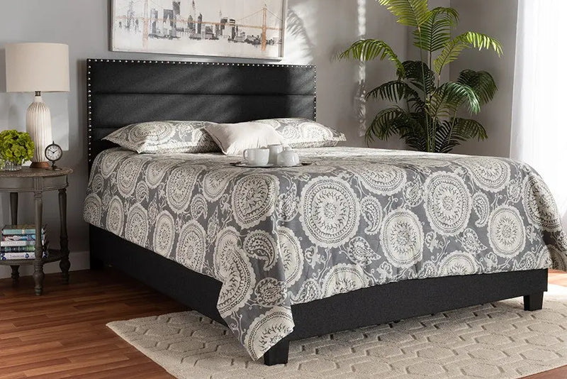 Ansa Dark Grey Fabric Upholstered Bed (Queen) iHome Studio