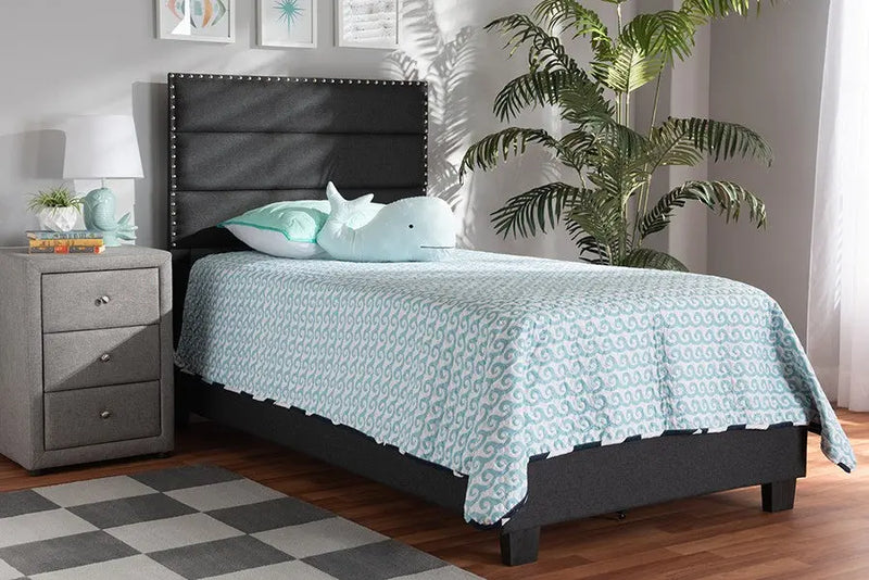 Ansa Dark Grey Fabric Upholstered Bed (Twin) iHome Studio