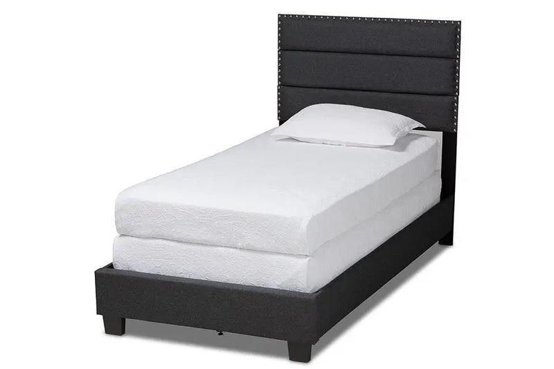 Ansa Dark Grey Fabric Upholstered Bed (Twin) iHome Studio