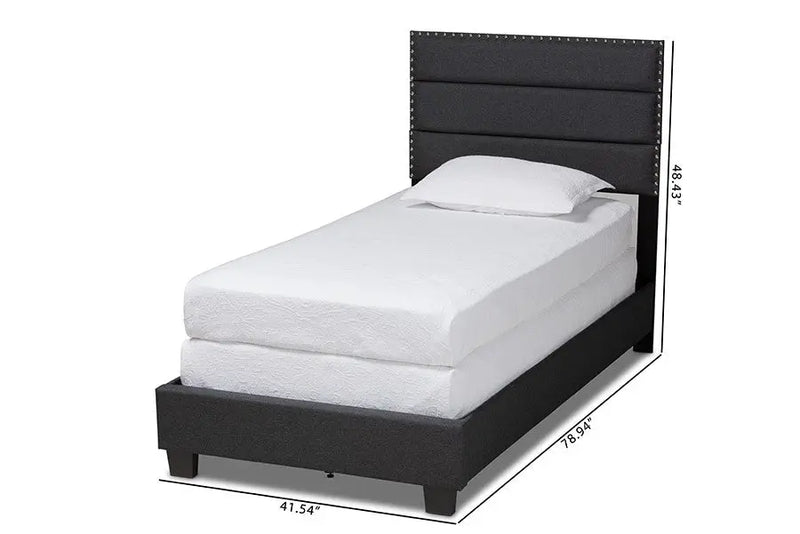 Ansa Dark Grey Fabric Upholstered Bed (Twin) iHome Studio