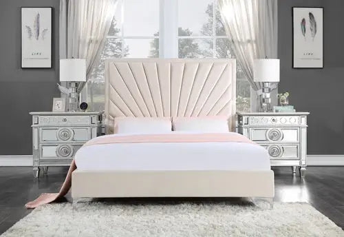 Anya King Bed, Beige Velvet iHome Studio