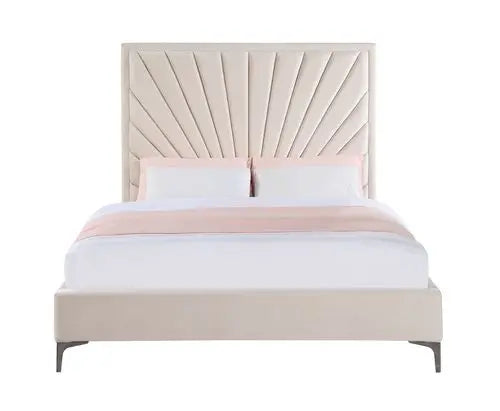 Anya King Bed, Beige Velvet iHome Studio