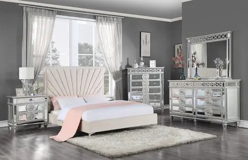 Anya King Bed, Beige Velvet iHome Studio