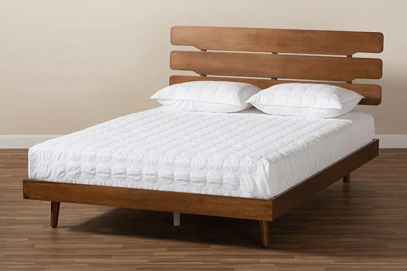Anzia Walnut Wood Platform bed (Queen) iHome Studio