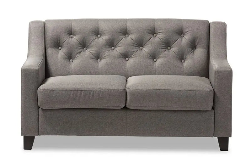 Arcadia Grey Fabric Upholstered Button-Tufted 2-Seater Loveseat iHome Studio