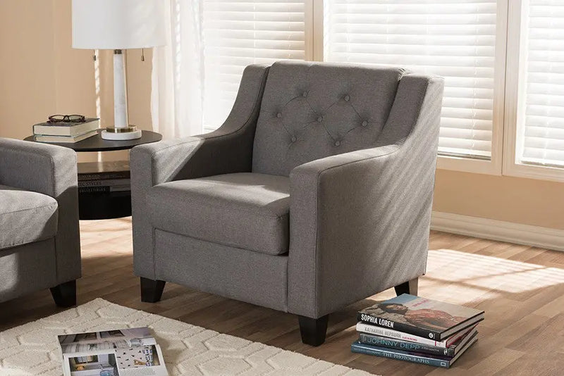 Arcadia Grey Fabric Upholstered Button-Tufted Living Room 1-Seater Chair iHome Studio