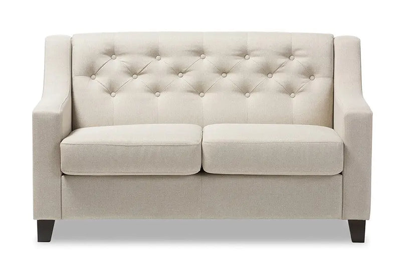 Arcadia Light Beige Fabric Upholstered Button-Tufted 2-Seater Loveseat iHome Studio
