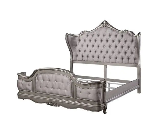 Arianna California King Bed, Velvet & Antique Platinum Finish iHome Studio