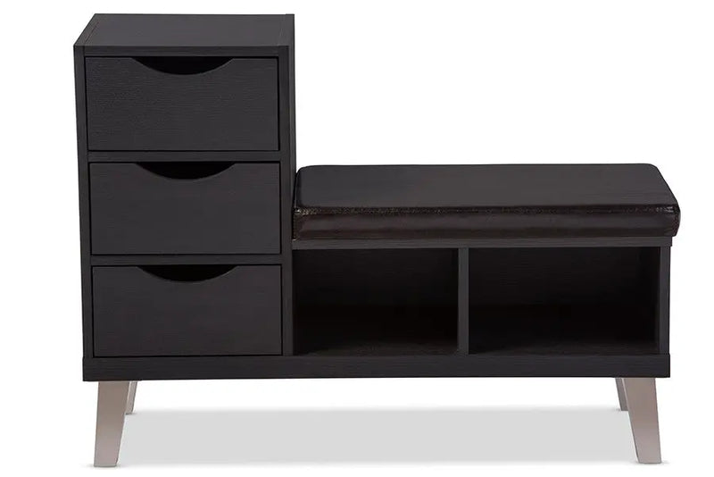 Arielle Dark Brown Wood 3-drawer Shoe Storage Padded Leatherette Seating Bench iHome Studio