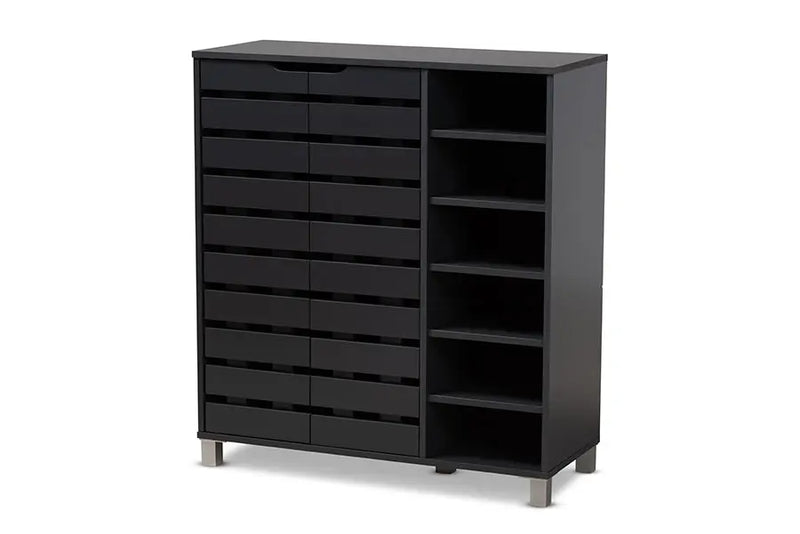 Arielle Dark Grey Finished 2-Door Wood Shoe Storage Cabinet w/Open Shelves iHome Studio