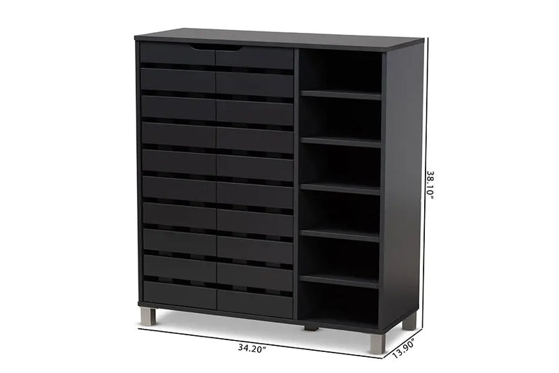 Arielle Dark Grey Finished 2-Door Wood Shoe Storage Cabinet w/Open Shelves iHome Studio