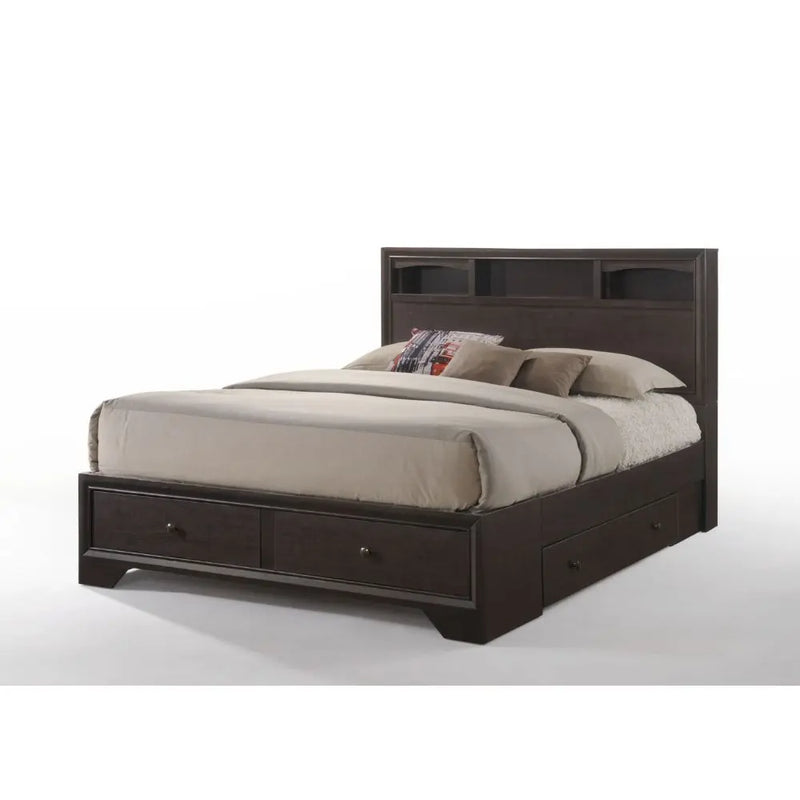 Arleth King Bed w/Bookcase Headboard, Espresso iHome Studio