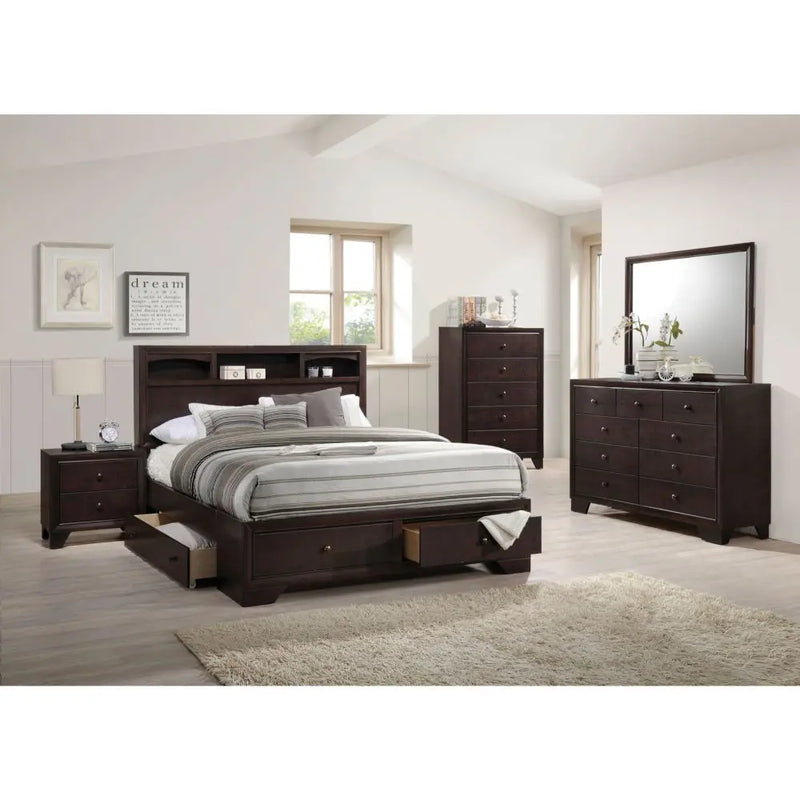 Arleth King Bed w/Bookcase Headboard, Espresso iHome Studio