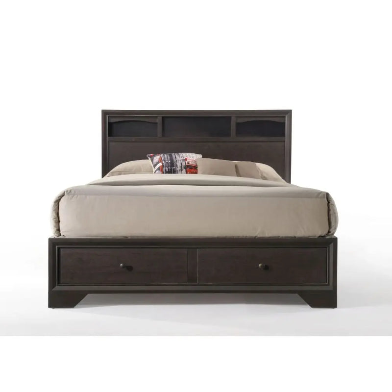 Arleth King Bed w/Bookcase Headboard, Espresso iHome Studio