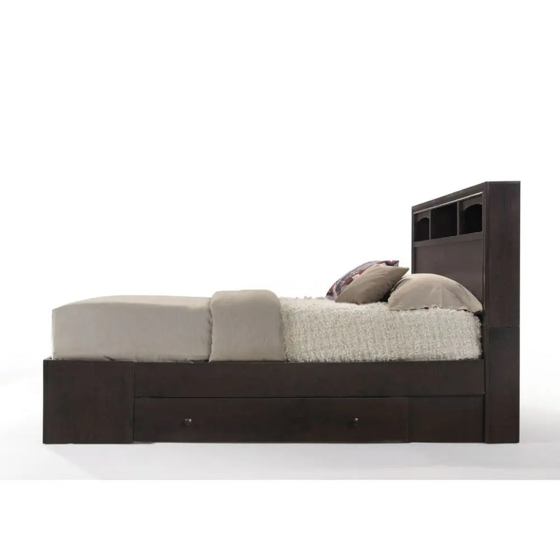 Arleth King Bed w/Bookcase Headboard, Espresso iHome Studio