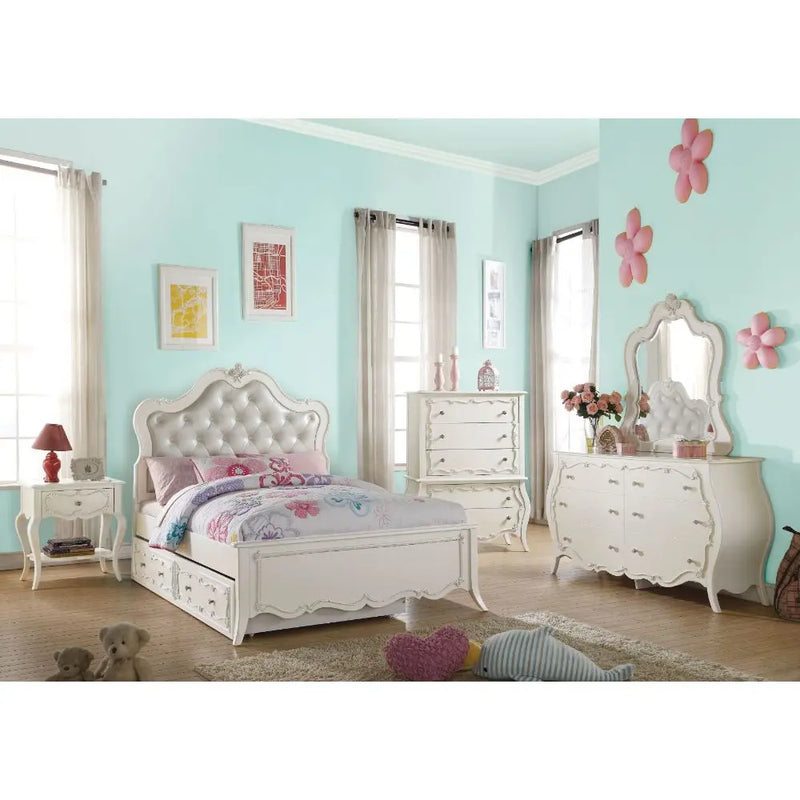 Armani Full Bed, Faux Leather & Pearl White iHome Studio