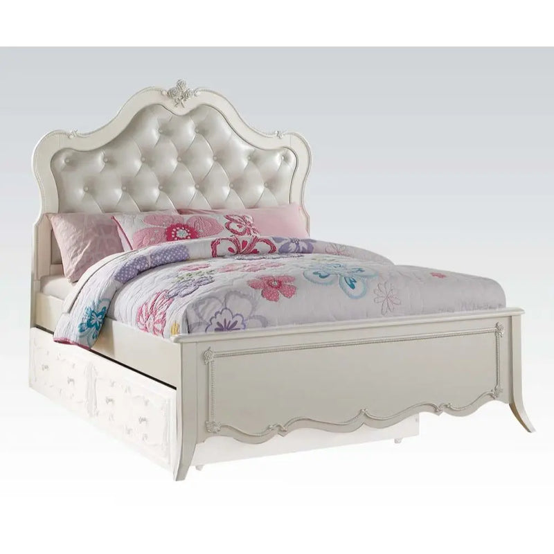 Armani Full Bed, Faux Leather & Pearl White iHome Studio