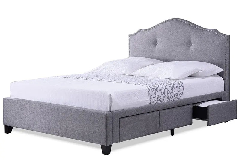 Armeena Grey Linen Storage Bed w/Upholstered Headboard (Queen) iHome Studio