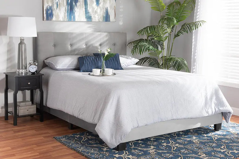 Armidale Gray Velvet Fabric Upholstered Panel Bed (Full) iHome Studio