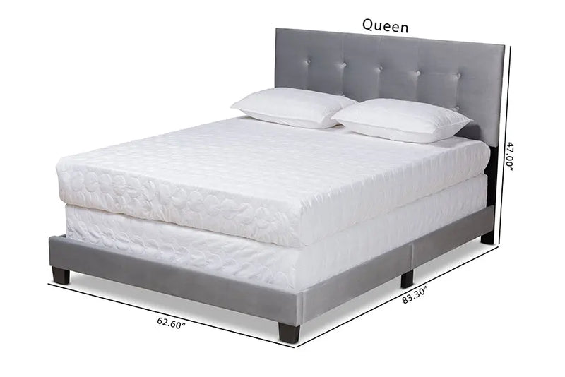 Armidale Gray Velvet Fabric Upholstered Panel Bed (Queen) iHome Studio