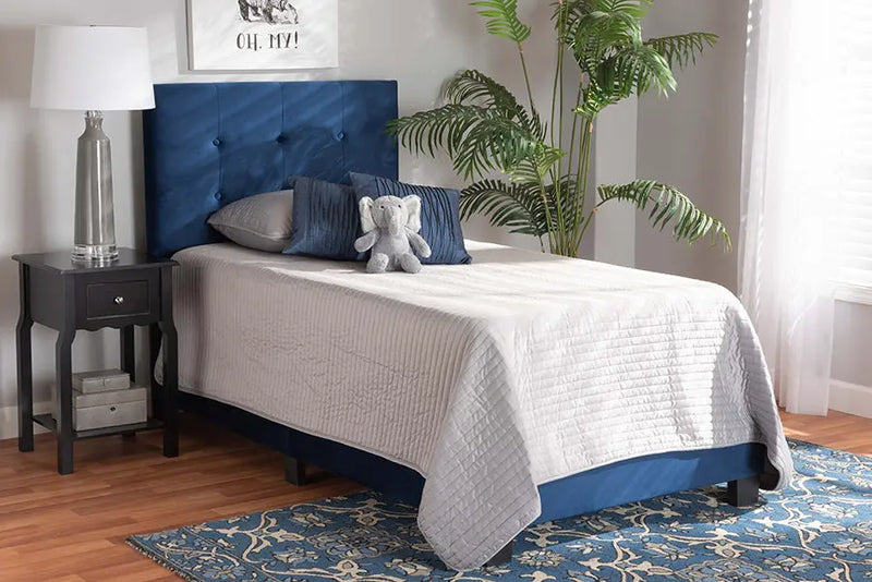 Armidale Navy Blue Velvet Fabric Upholstered Panel Bed (Twin) iHome Studio