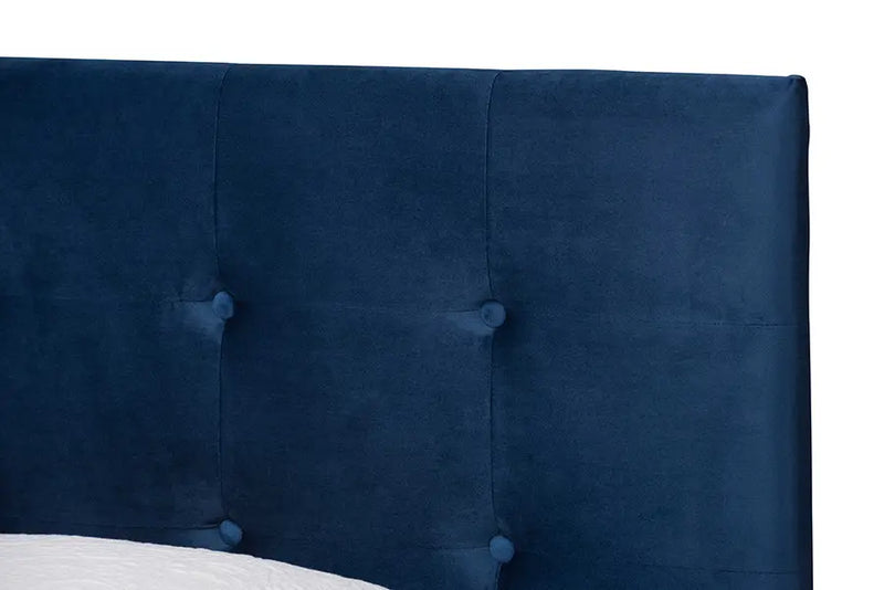 Armidale Navy Blue Velvet Fabric Upholstered Panel Bed (Twin) iHome Studio