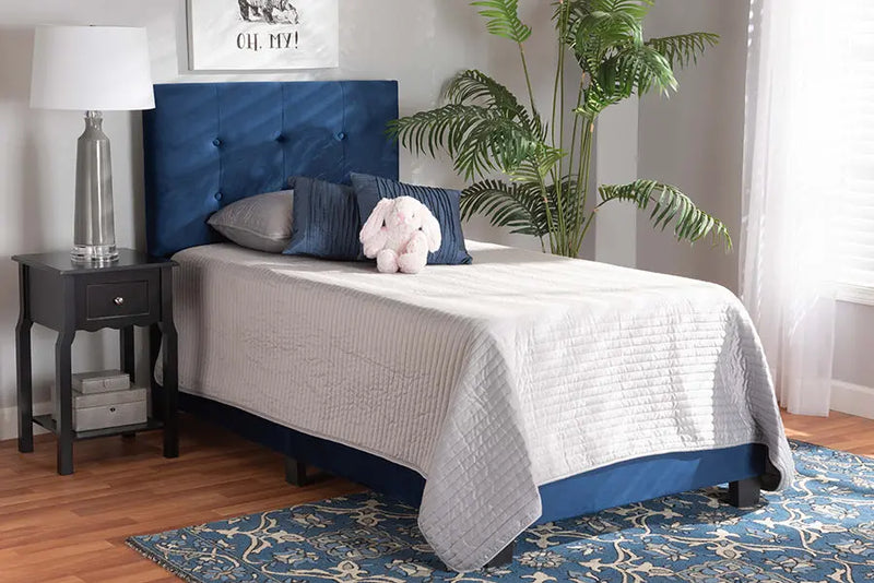 Armidale Navy Blue Velvet Fabric Upholstered Panel Bed (Twin) iHome Studio