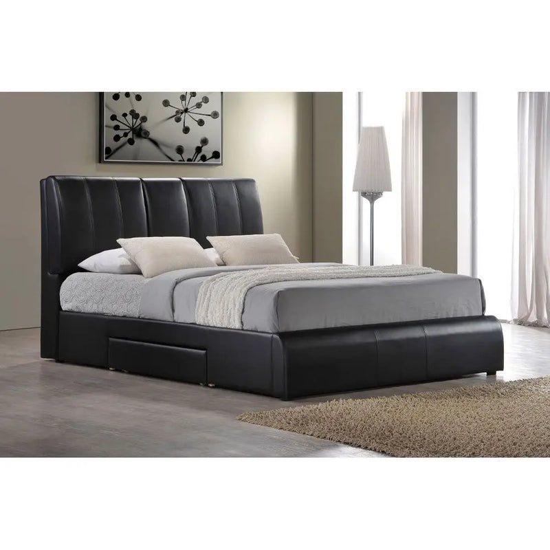 Artemis King Bed w/Headboard Storage and Drawer, Black Faux Leather iHome Studio