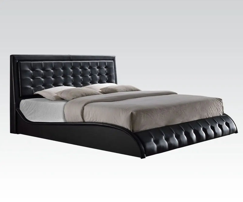 Asa Button Tufted King Bed, Black Faux Leather iHome Studio