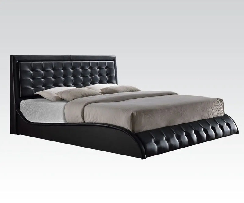 Asa Button Tufted Queen Bed, Black Faux Leather iHome Studio