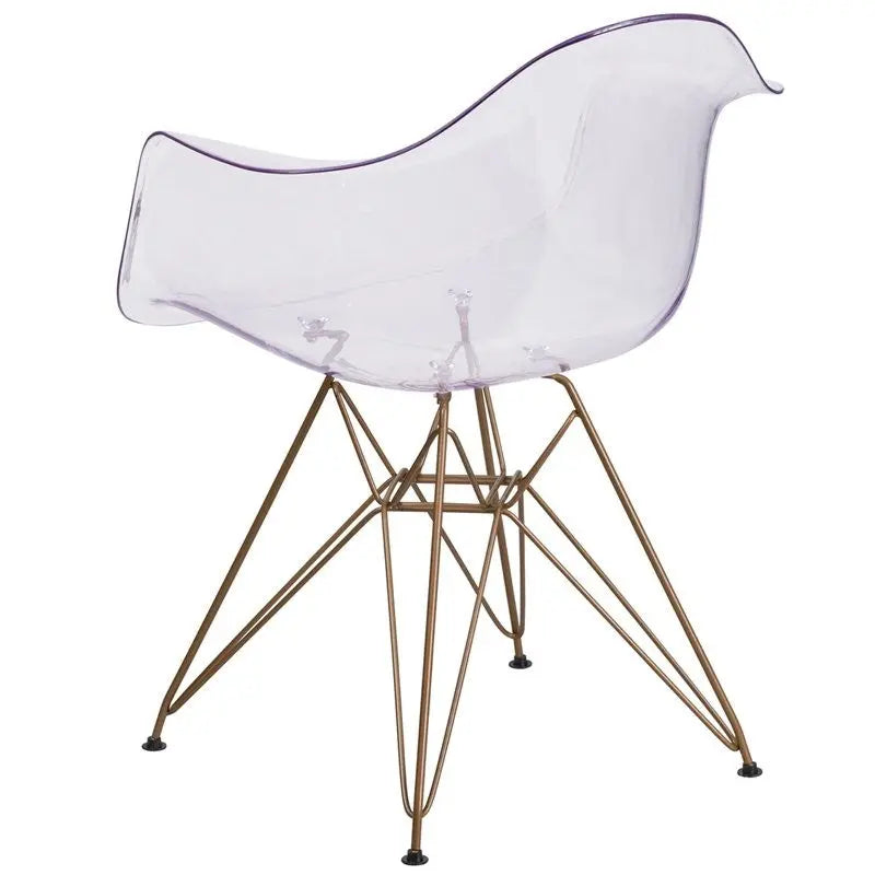 Asbury Transparent Side Chair with Gold Frame Curved Arms iHome Studio