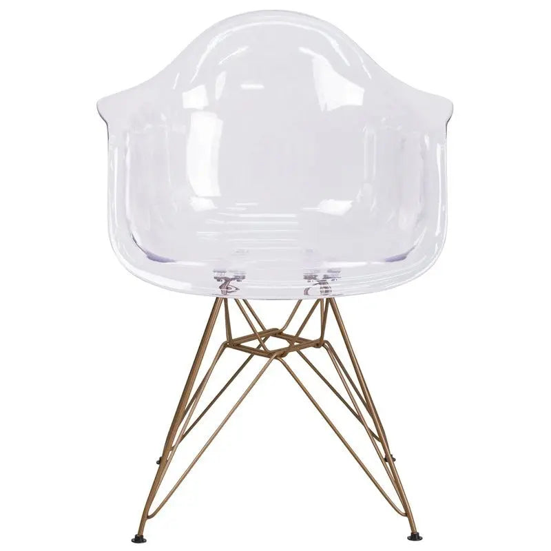 Asbury Transparent Side Chair with Gold Frame Curved Arms iHome Studio