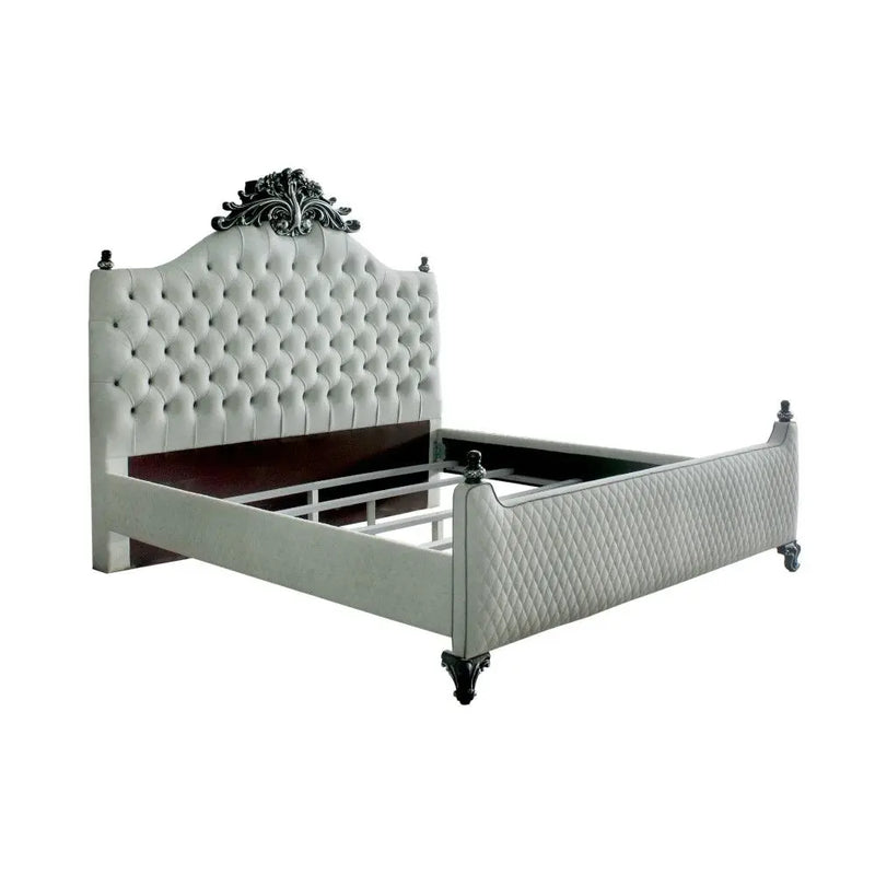 Ashlyn Queen Bed, Two Tone Ivory Fabric & Charcoal Finish iHome Studio