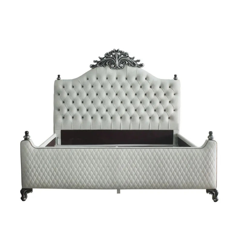 Ashlyn Queen Bed, Two Tone Ivory Fabric & Charcoal Finish iHome Studio