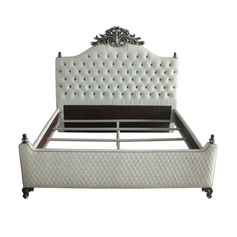 Ashlyn Queen Bed, Two Tone Ivory Fabric & Charcoal Finish iHome Studio