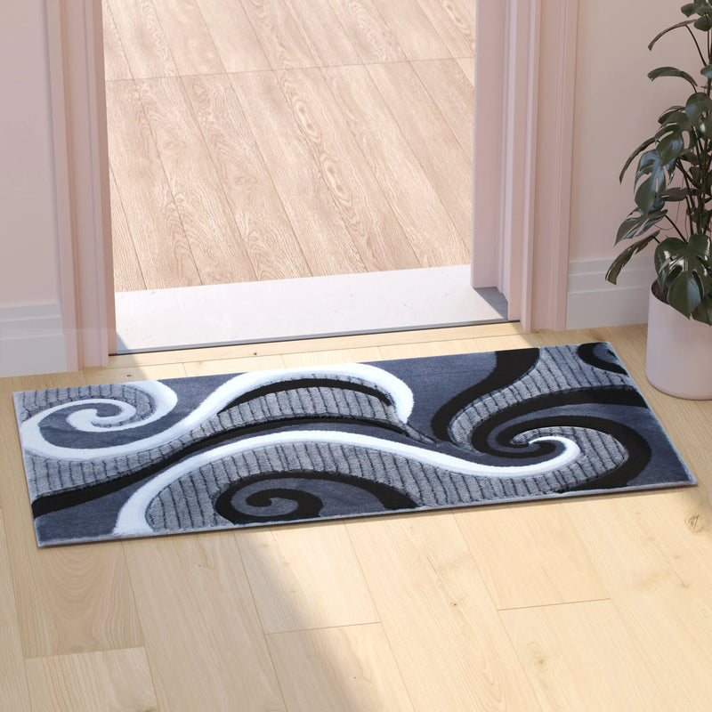Athens Collection 2' x 3' Gray Abstract Type 3 Area Rug - Olefin Rug with Jute Backing iHome Studio