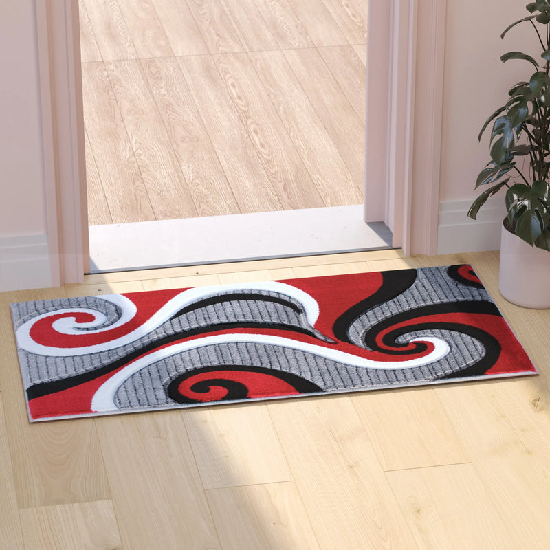 Athens Collection 2' x 3' Red Abstract Type 3 Area Rug - Olefin Rug with Jute Backing iHome Studio