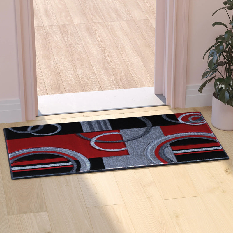 Athens Collection 2' x 3' Red Geometric Abstract Area Rug - Olefin Rug with Jute Backing iHome Studio