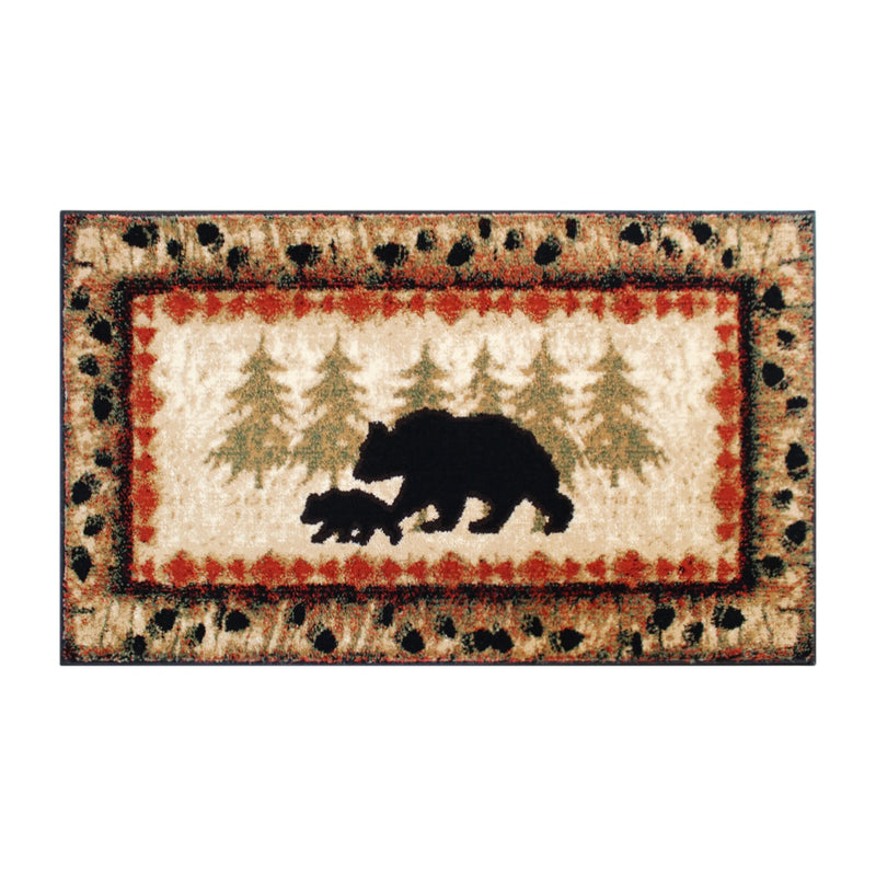 Athens Collection 2' x 3' Rustic Lodge Wandering Black Bear and Cub Area Rug with Jute Backing iHome Studio