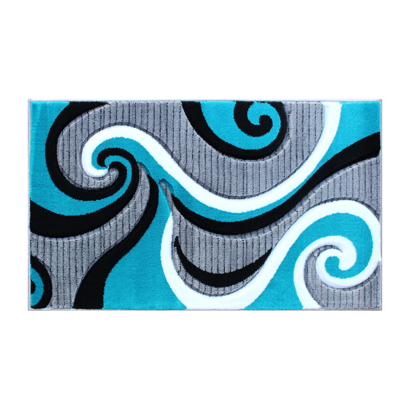 Athens Collection 2' x 3' Turquoise Abstract Type 3 Area Rug - Olefin Rug with Jute Backing iHome Studio