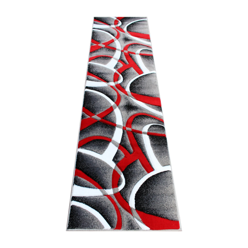Athens Collection 2' x 7' Red Abstract Type 2 Area Rug - Olefin Rug with Jute Backing iHome Studio