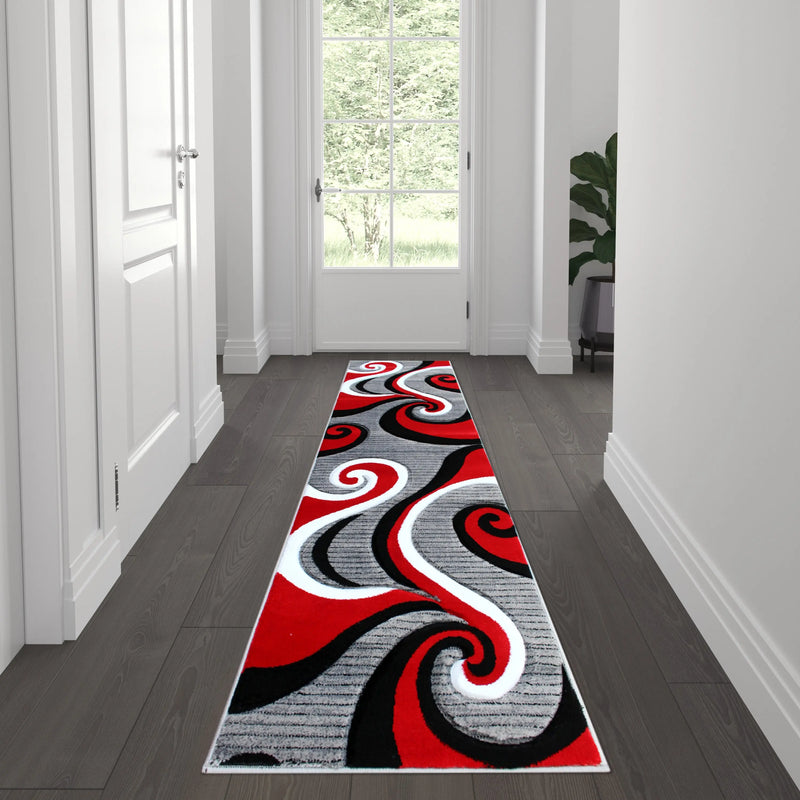 Athens Collection 2' x 7' Red Abstract Type 3 Area Rug - Olefin Rug with Jute Backing iHome Studio