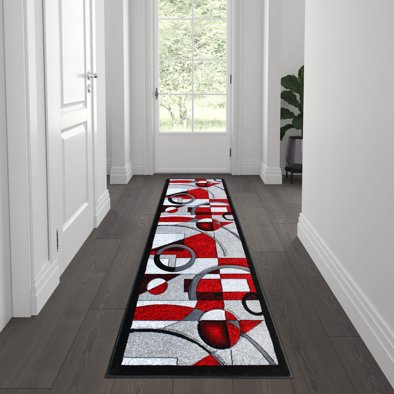 Athens Collection 2' x 7' Red Geometric Abstract Type 1 Area Rug - Olefin Rug with Jute Backing iHome Studio