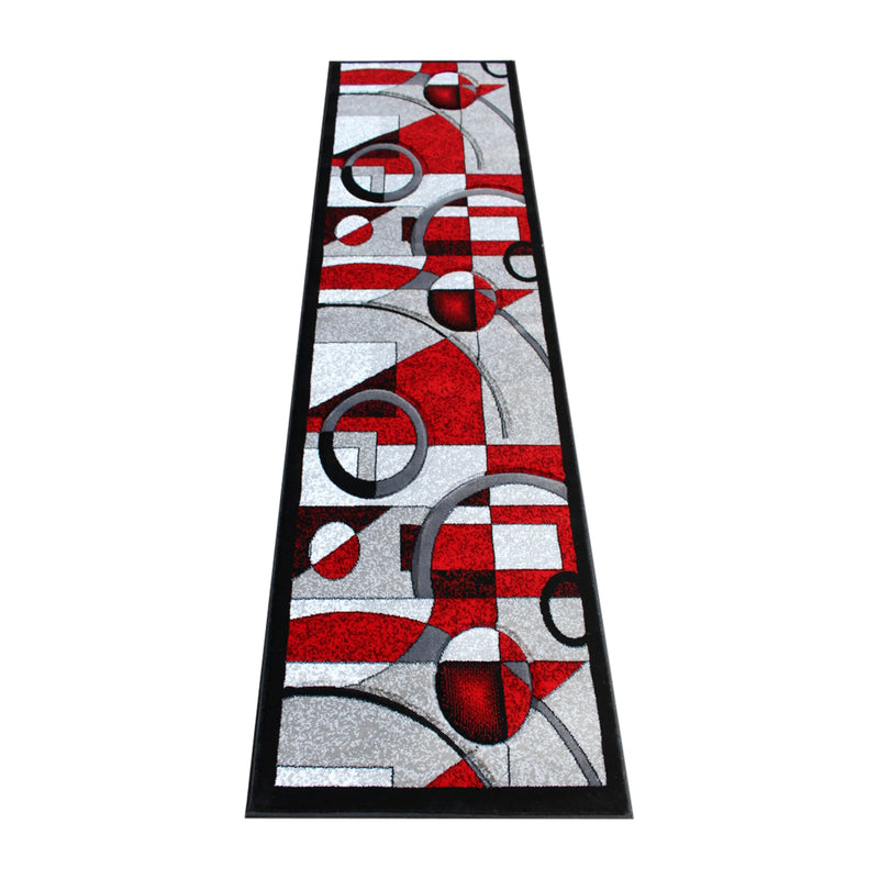 Athens Collection 2' x 7' Red Geometric Abstract Type 1 Area Rug - Olefin Rug with Jute Backing iHome Studio