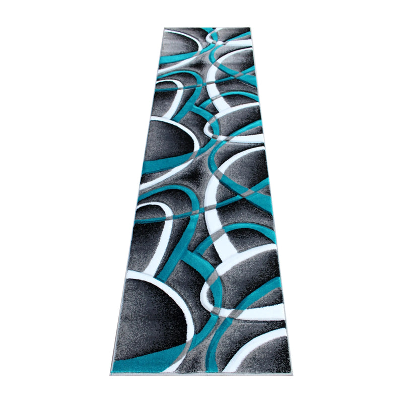 Athens Collection 2' x 7' Turquoise Abstract Type 2 Area Rug - Olefin Rug with Jute Backing iHome Studio