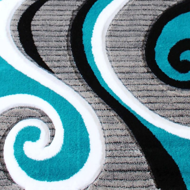 Athens Collection 2' x 7' Turquoise Abstract Type 3 Area Rug - Olefin Rug with Jute Backing iHome Studio